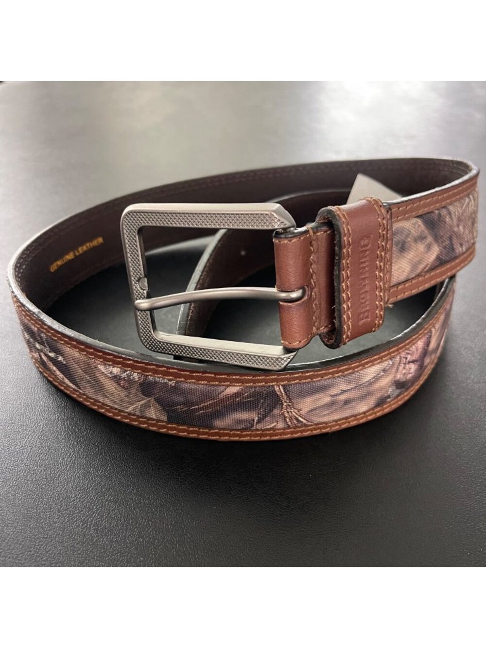 Browning Mens Belt Size 34 Genuine Leather Camo Hunting Outdoor Workwear Casual